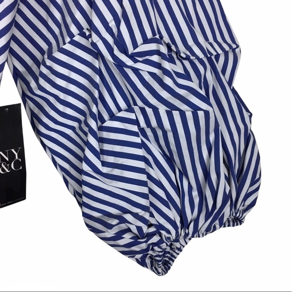 NEW YORK & COMPANY Dress Puff Sleeve Stripe Classic Preppy Pinstripe Medium - Picture 5 of 15